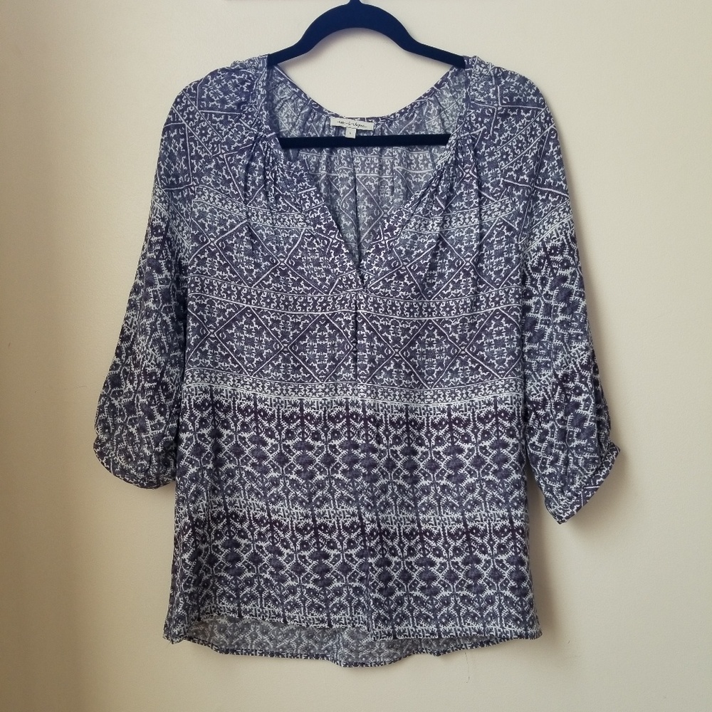 Rose and Rhyme Purple Boho Split Neck Blouse Large